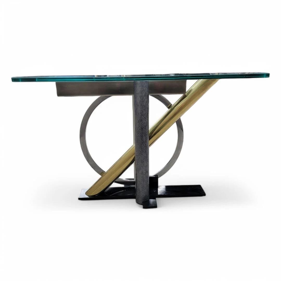 Brass Postmodern Kaizo Oto For DIA Glass Top Console Table For Sale