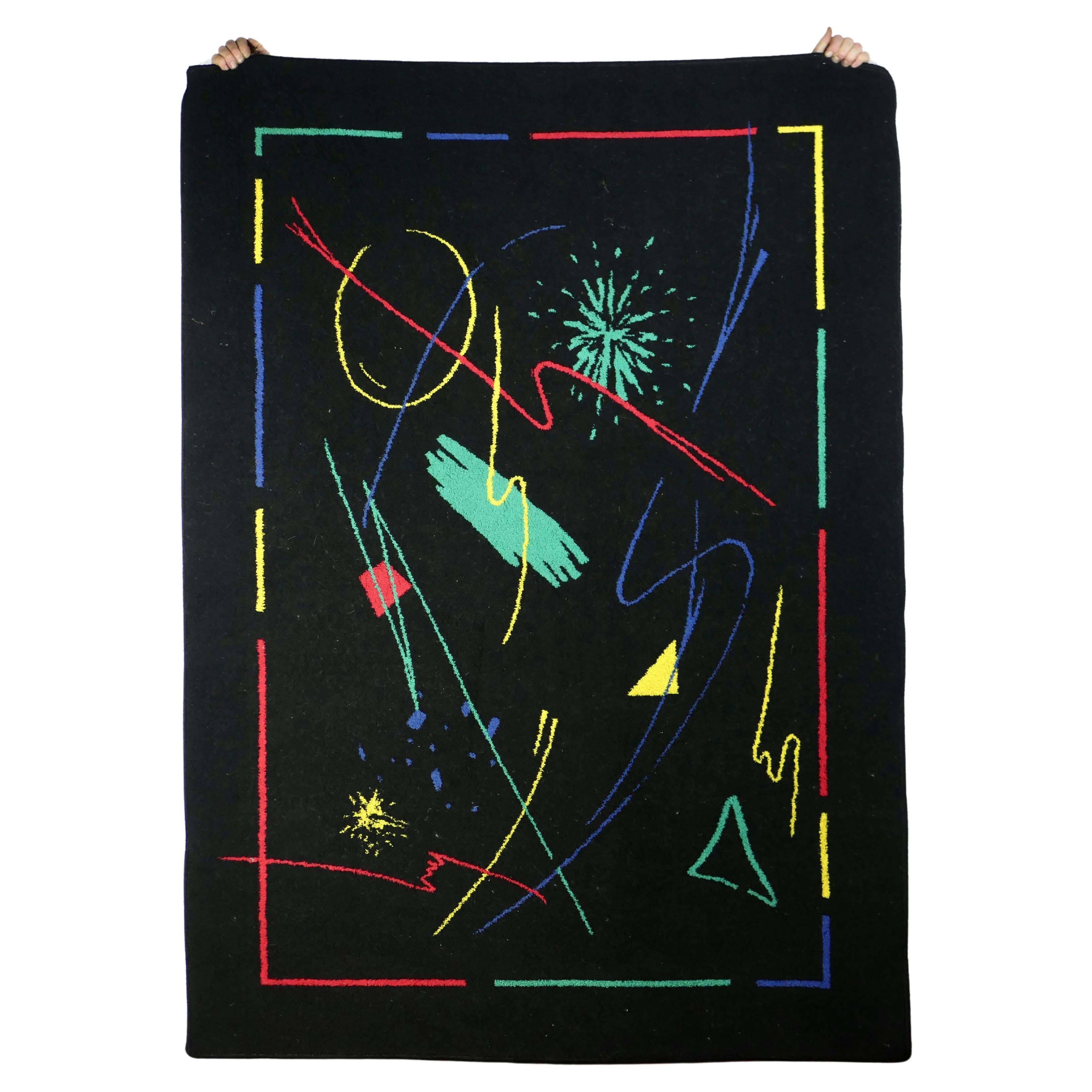 Postmodern Kandinsky style wool rug from the 1980s For Sale