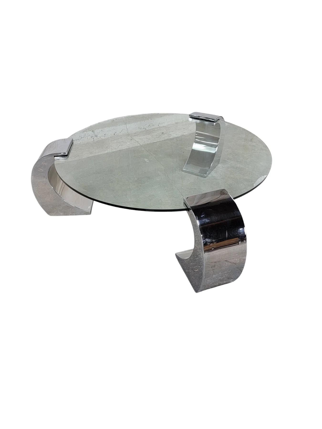 Postmoderne Table basse postmoderne Karl Spinger à pieds en porte-à-faux biseauté et chromé en vente