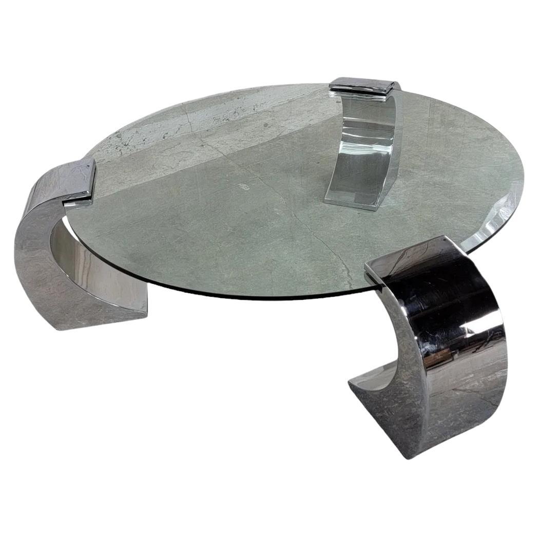 Table basse postmoderne Karl Spinger à pieds en porte-à-faux biseauté et chromé en vente