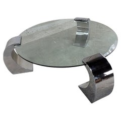 Postmodern Karl Spinger Style Beveled And Chrome Cantilever Leg Coffee Table