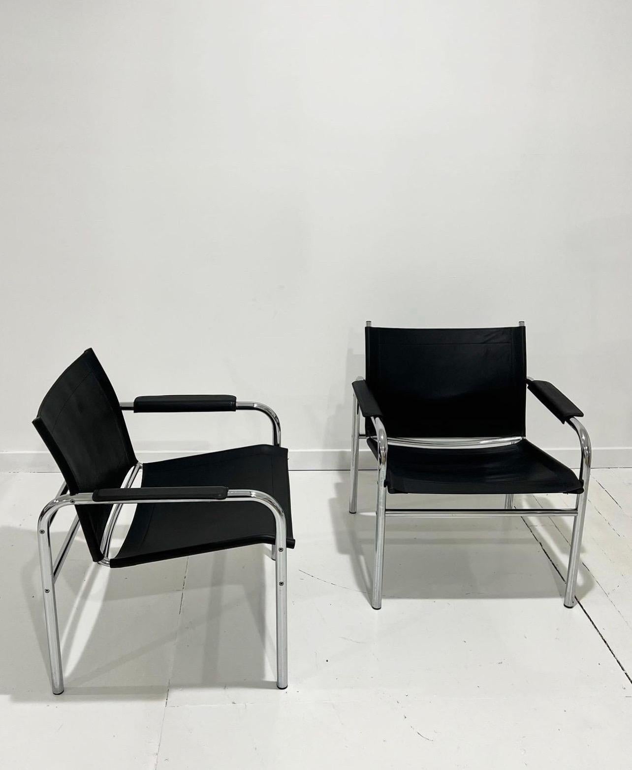 Made by Ikea in the 1980s and designed by Tord Bjorklund. Many great designs for Ikea from the 1980s are from his hands. These lounge chairs are in excellent condition and show minimal signs of use. Leather is very healthy and presents no cracks or