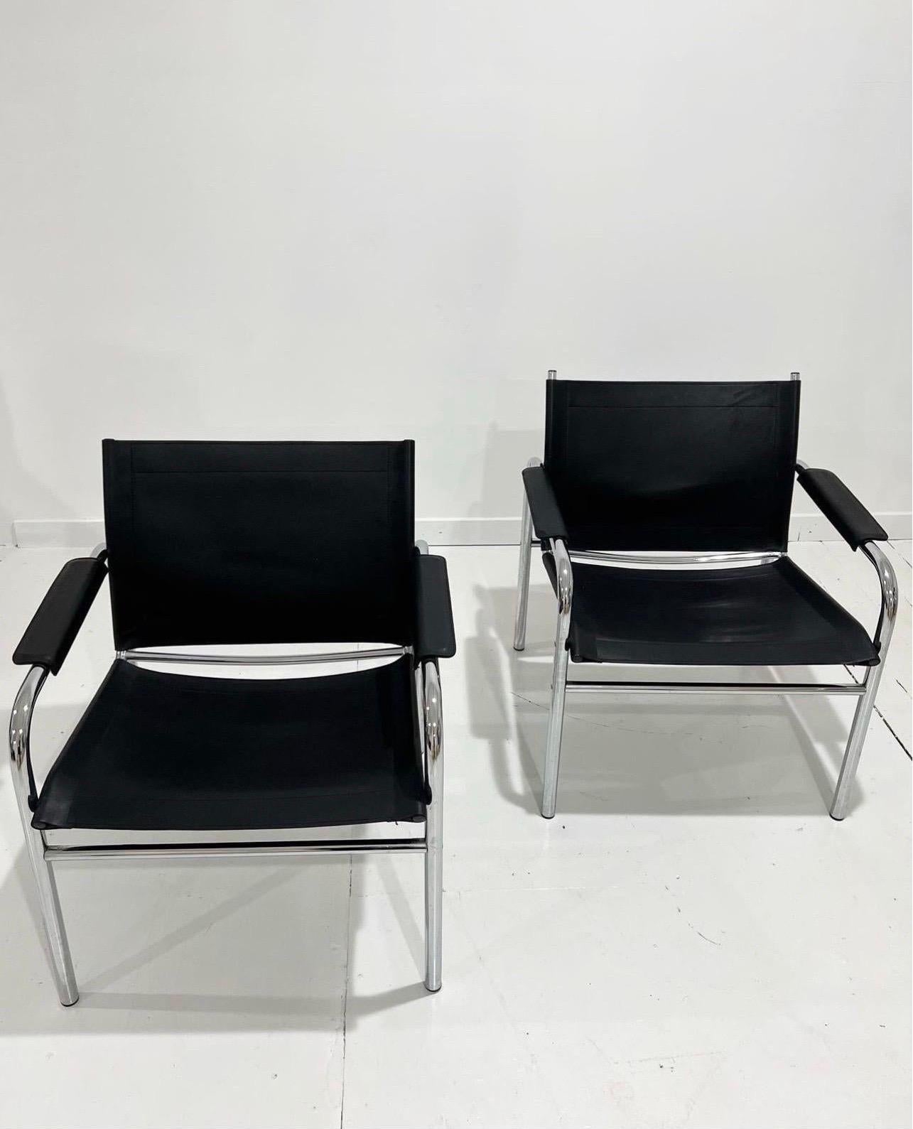 Post-Modern Postmodern Klinte Black Leather Lounge Chairs by Tord Bjorklund for Ikea, 1980s