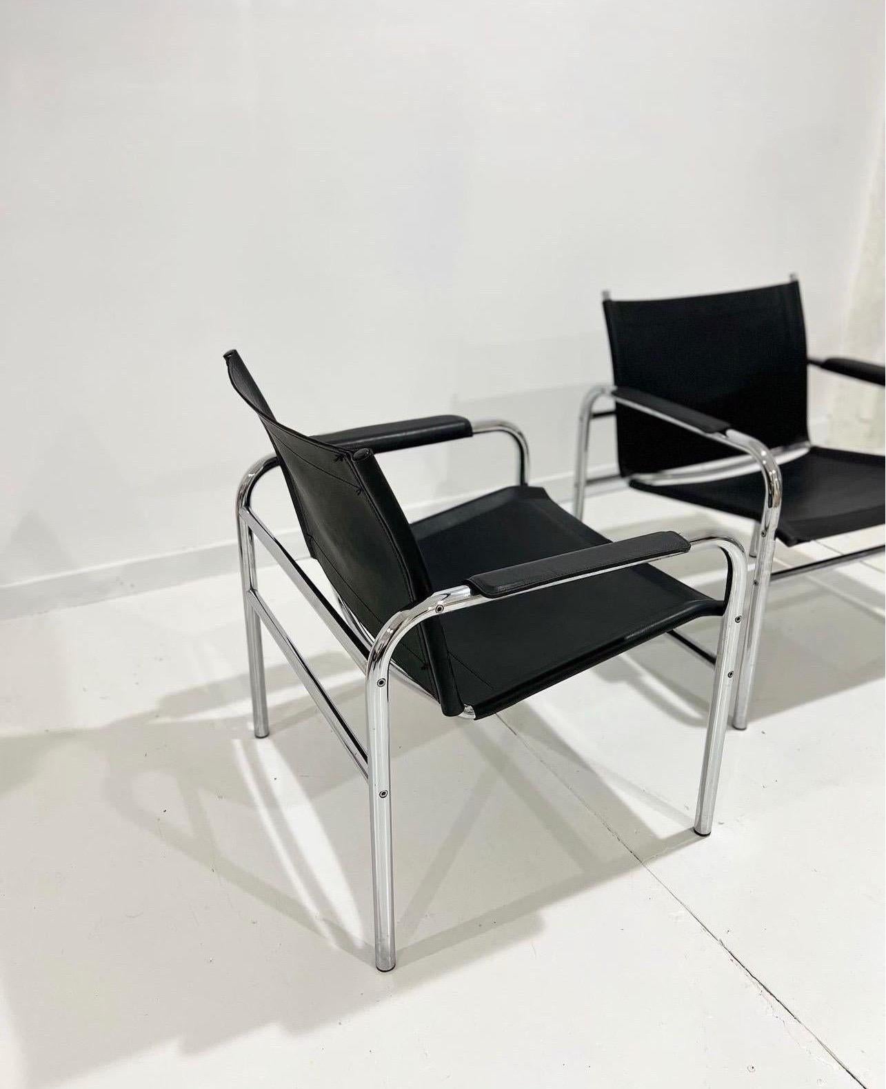 American Postmodern Klinte Black Leather Lounge Chairs by Tord Bjorklund for Ikea, 1980s