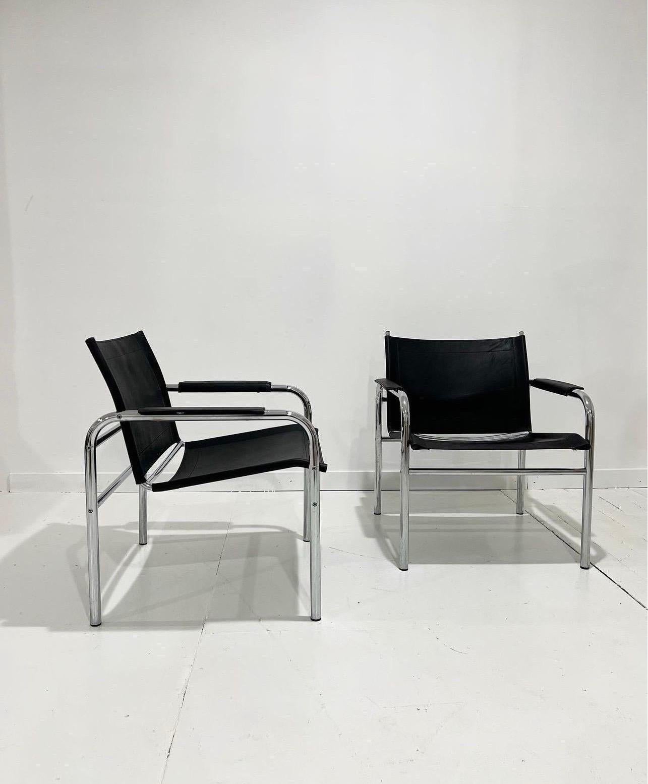 Postmodern Klinte Black Leather Lounge Chairs by Tord Bjorklund for Ikea, 1980s In Good Condition In Brooklyn, NY