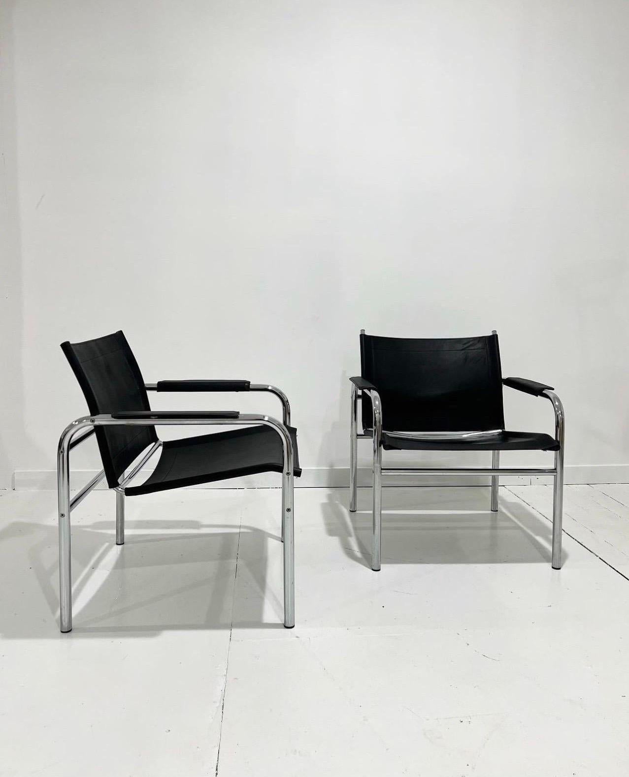 Postmodern Klinte Black Leather Lounge Chairs by Tord Bjorklund for Ikea, 1980s In Good Condition In Brooklyn, NY