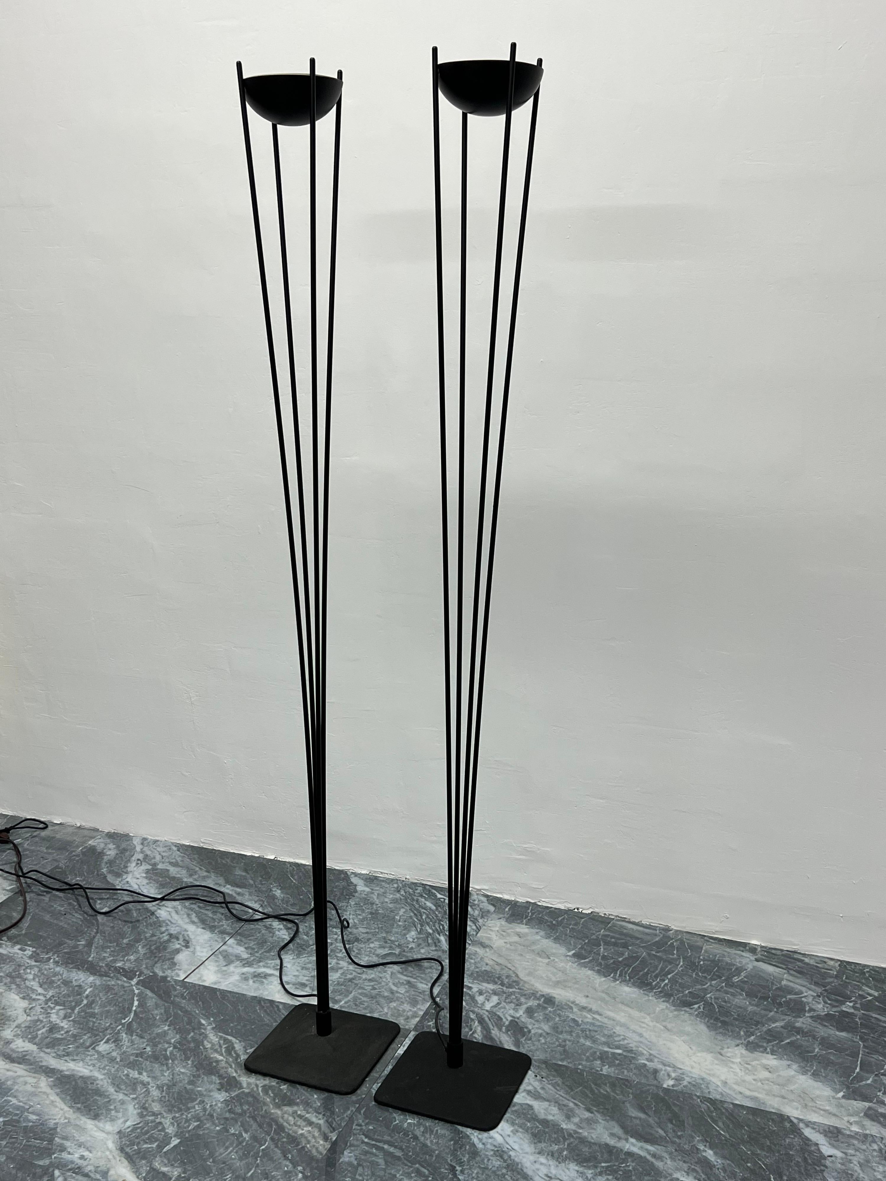Post-Modern Postmodern Koch & Lowy Matte Black Torchiere Floor Lamps, 1980s, a Pair For Sale