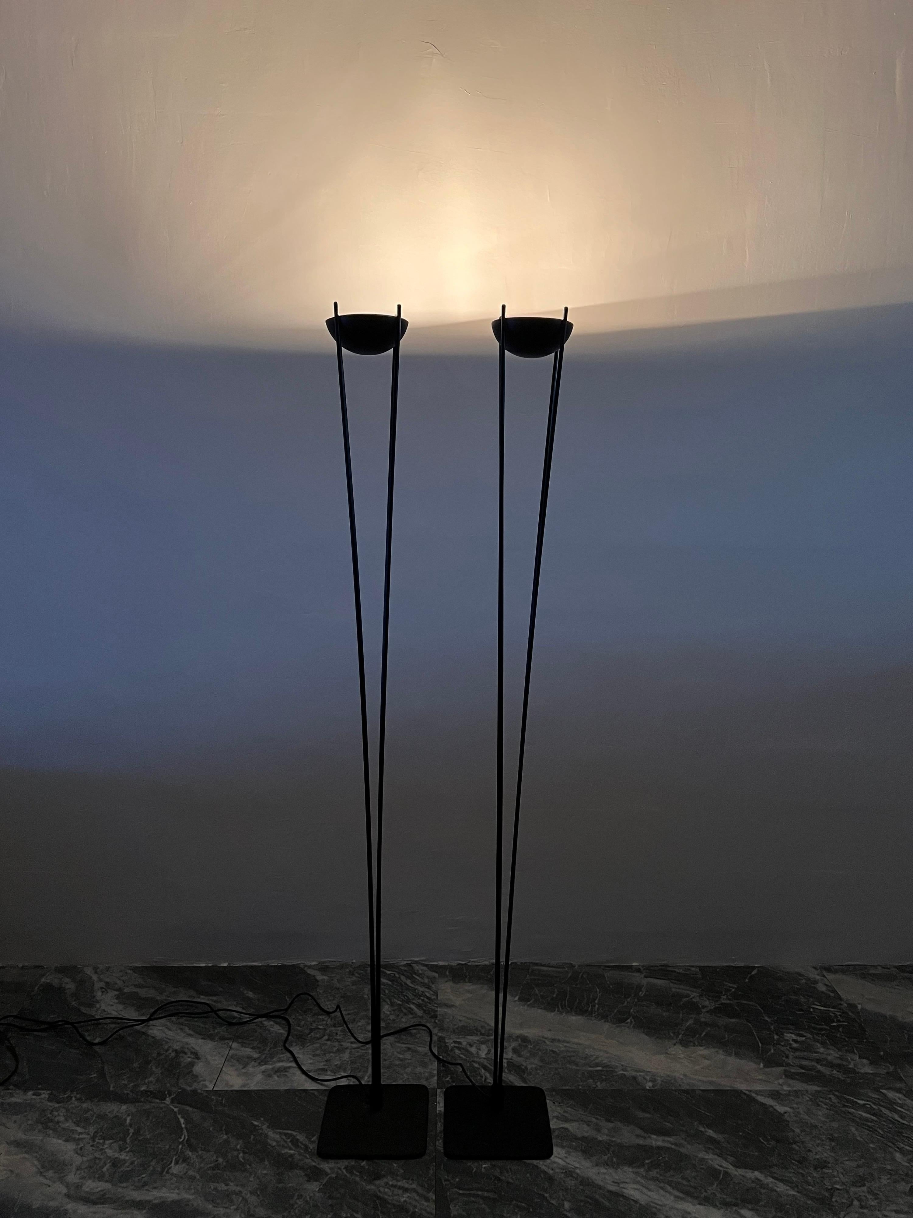 Postmodern Koch & Lowy Matte Black Torchiere Floor Lamps, 1980s, a Pair In Good Condition For Sale In Miami, FL