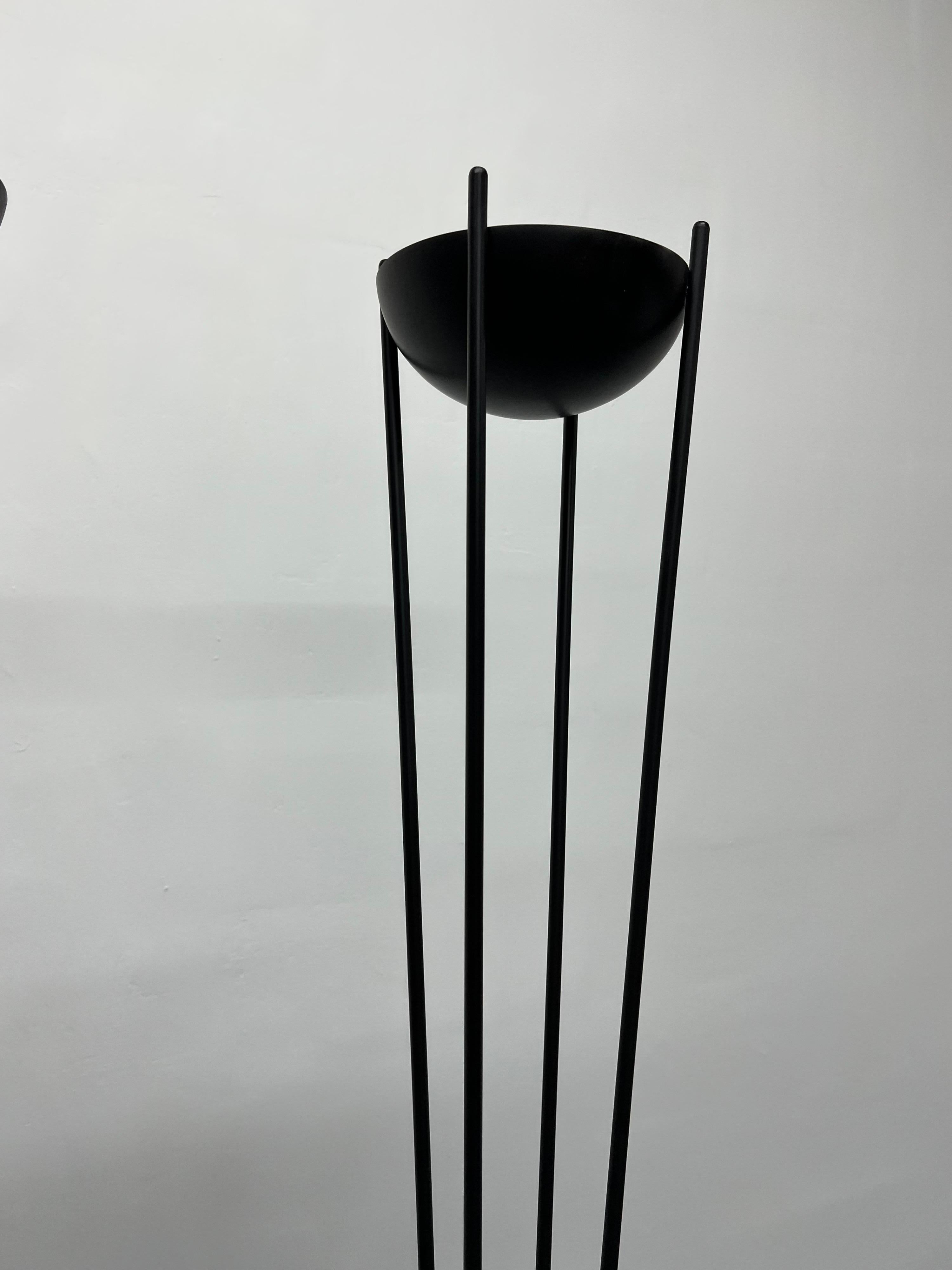 Steel Postmodern Koch & Lowy Matte Black Torchiere Floor Lamps, 1980s, a Pair For Sale