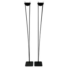 Postmodern Koch & Lowy Matte Black Torchiere Floor Lamps, 1980s, a Pair