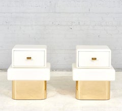 Postmodern Lacquer and Brass Base Nightstands, 1970