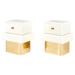 Postmodern Lacquer and Brass Base Nightstands, 1970