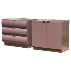 Postmodern Lacquer Laminate Large Nightstands, a Pair