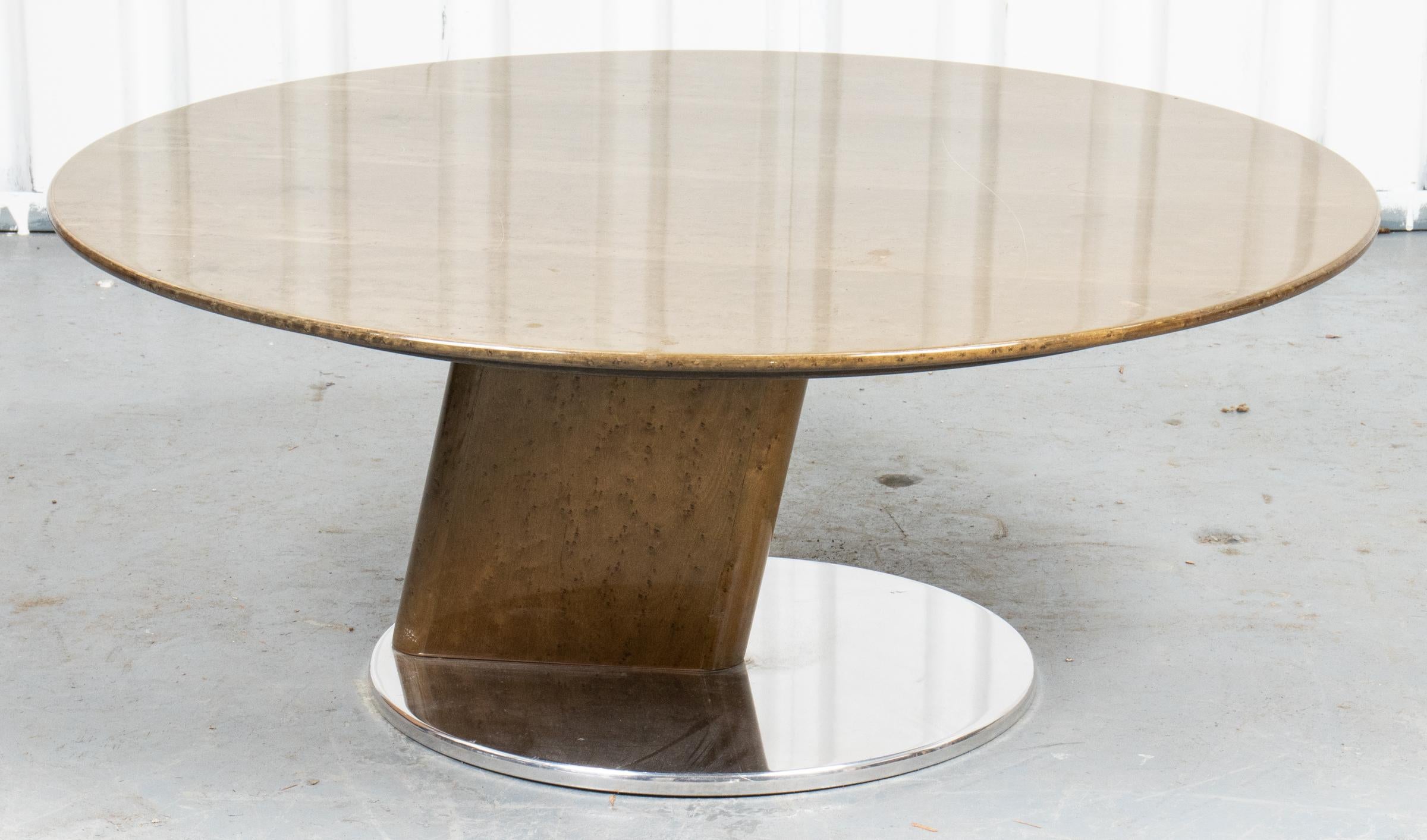 Postmodern Lacquered Burlwood Table on Chrome Base In Good Condition In New York, NY