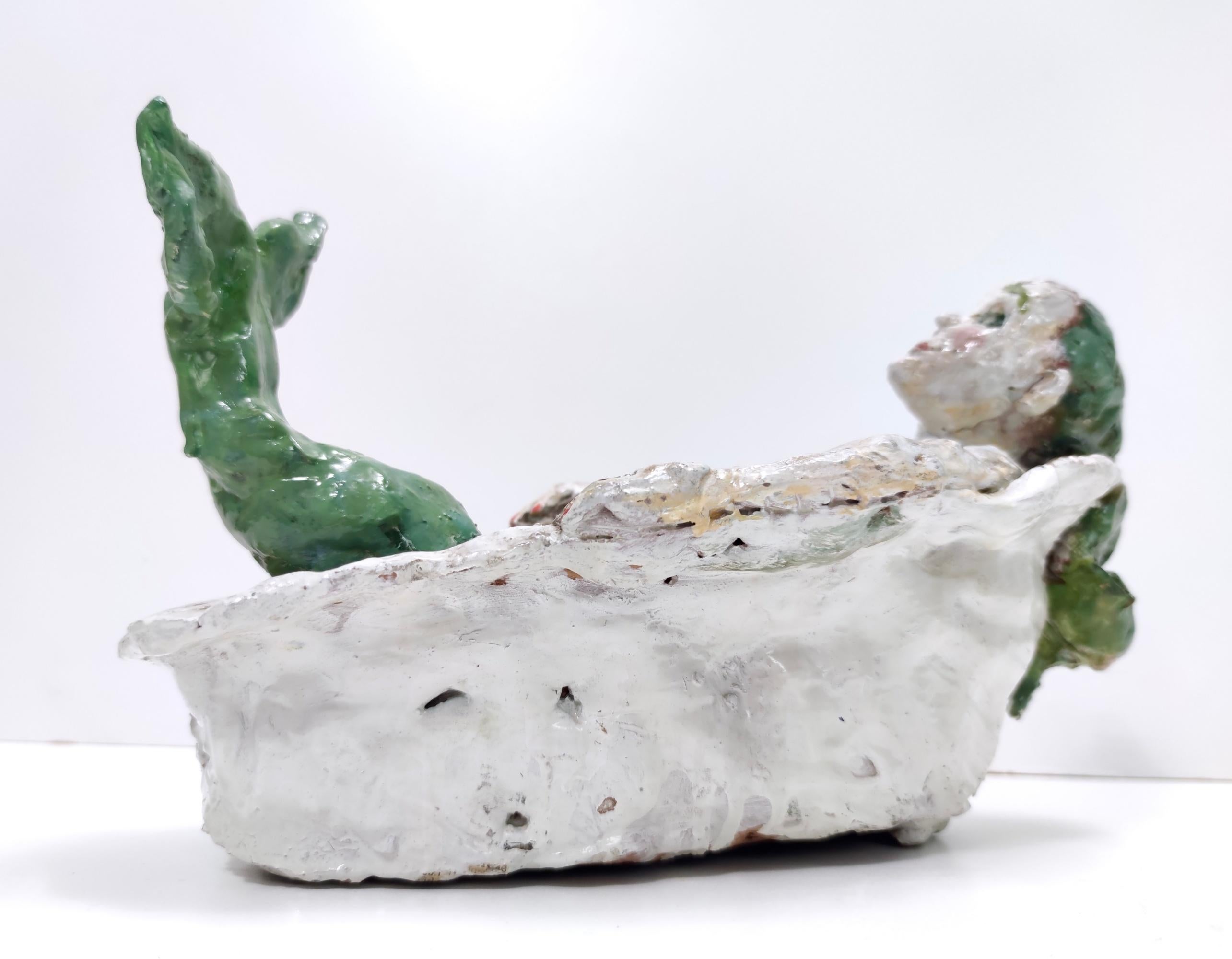 Postmodern Lacquered Earthware Decorative Item of a Mermaid In a Bathtub, Italy For Sale 3