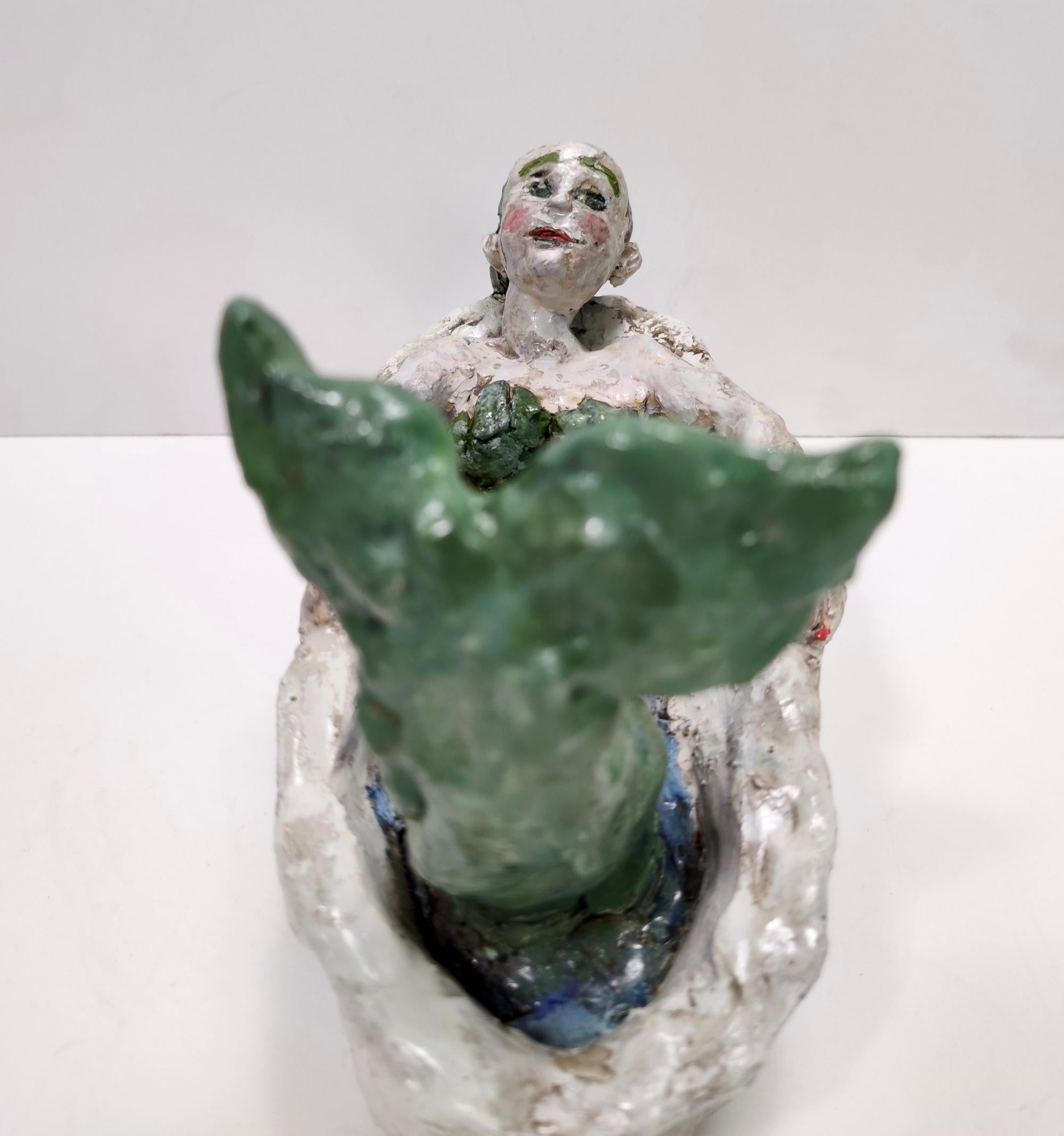 Postmodern Lacquered Earthware Decorative Item of a Mermaid In a Bathtub, Italy For Sale 1