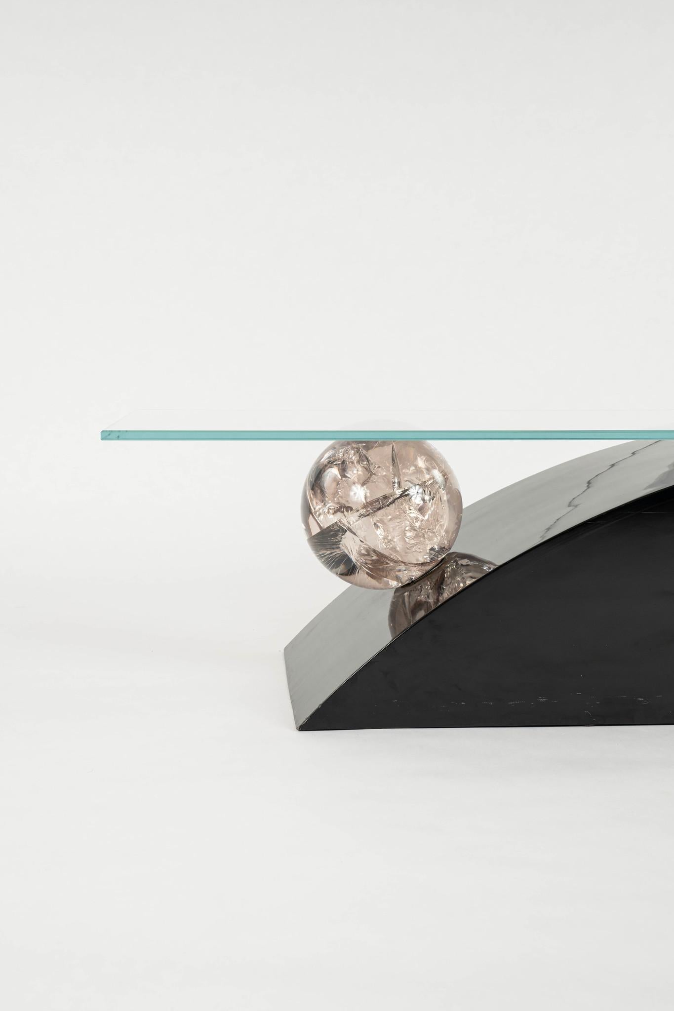 Post-Modern Postmodern Lacquered Geometric Lucite & Glass Cocktail Table For Sale