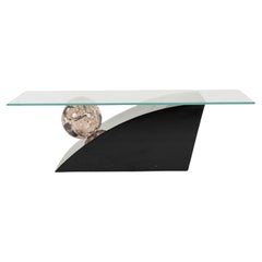Postmodern Lacquered Geometric Lucite & Glass Cocktail Table