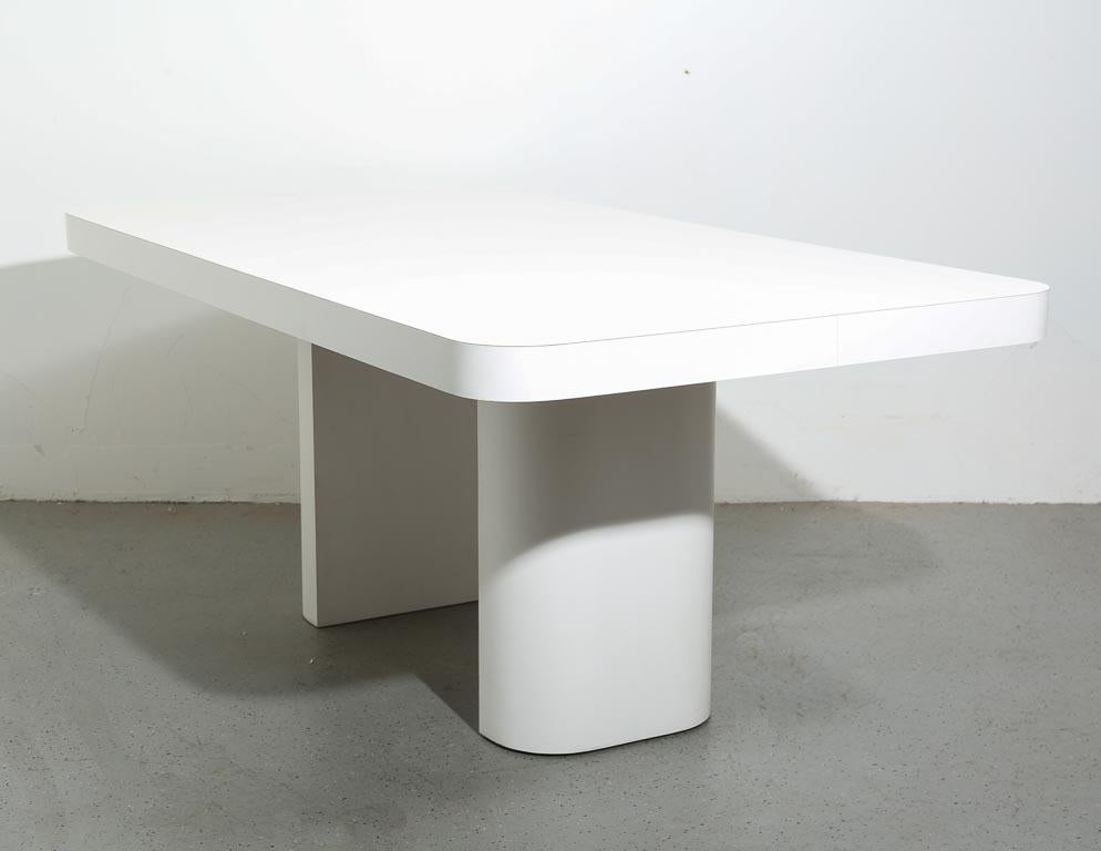 Vintage all-laminate dining table in matte-white, 1970s.