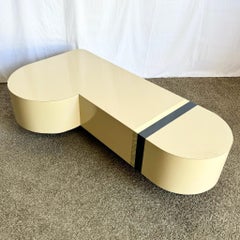 Postmodern Laminate Love Stick Coffee Table w/ Blue and Crown Accent on Casters