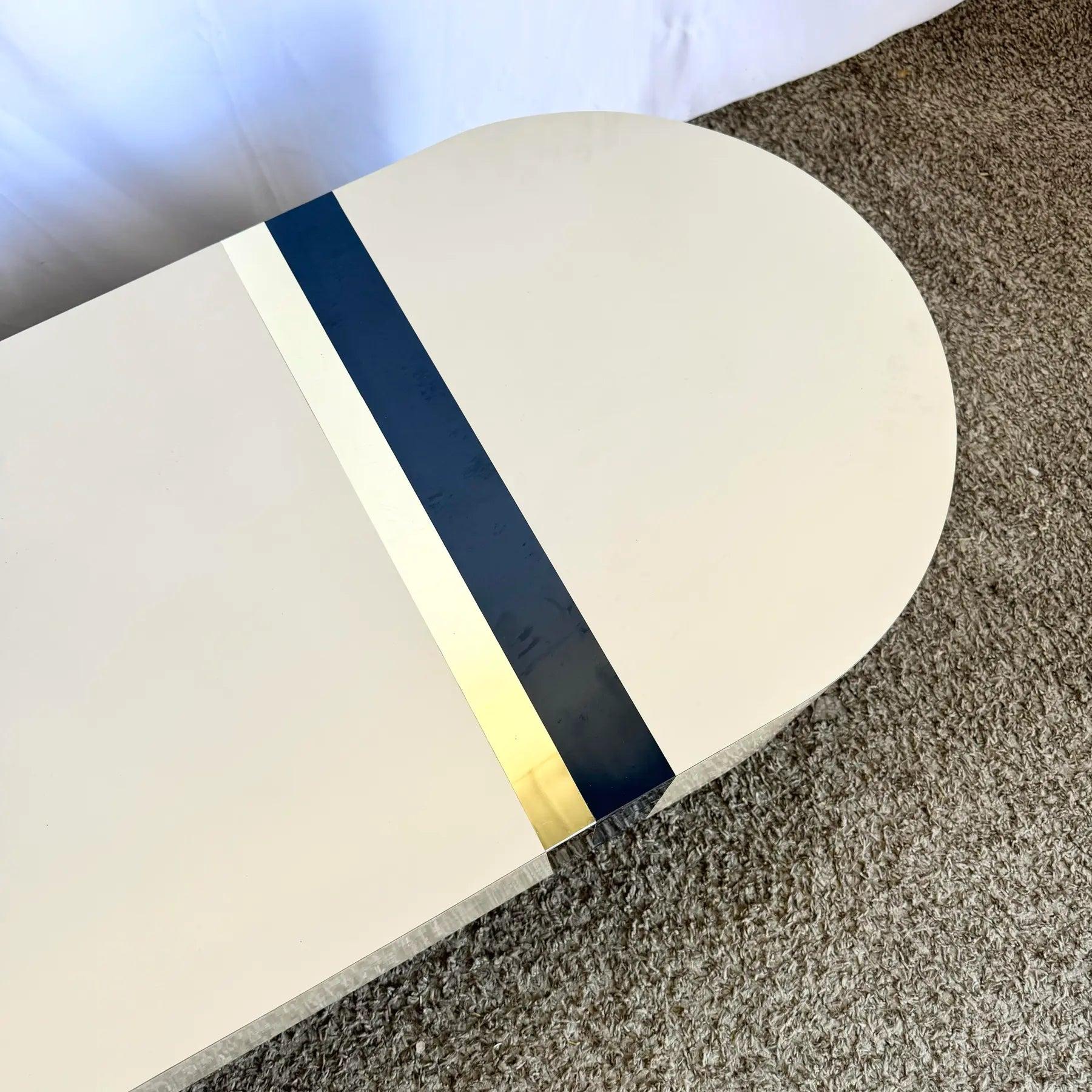 Postmodern Laminate Love Stick Coffee Table w/ Blue and Crown Accent on Casters For Sale 3