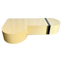 Postmodern Laminate Love Stick Coffee Table w/ Blue and Crown Accent on Casters