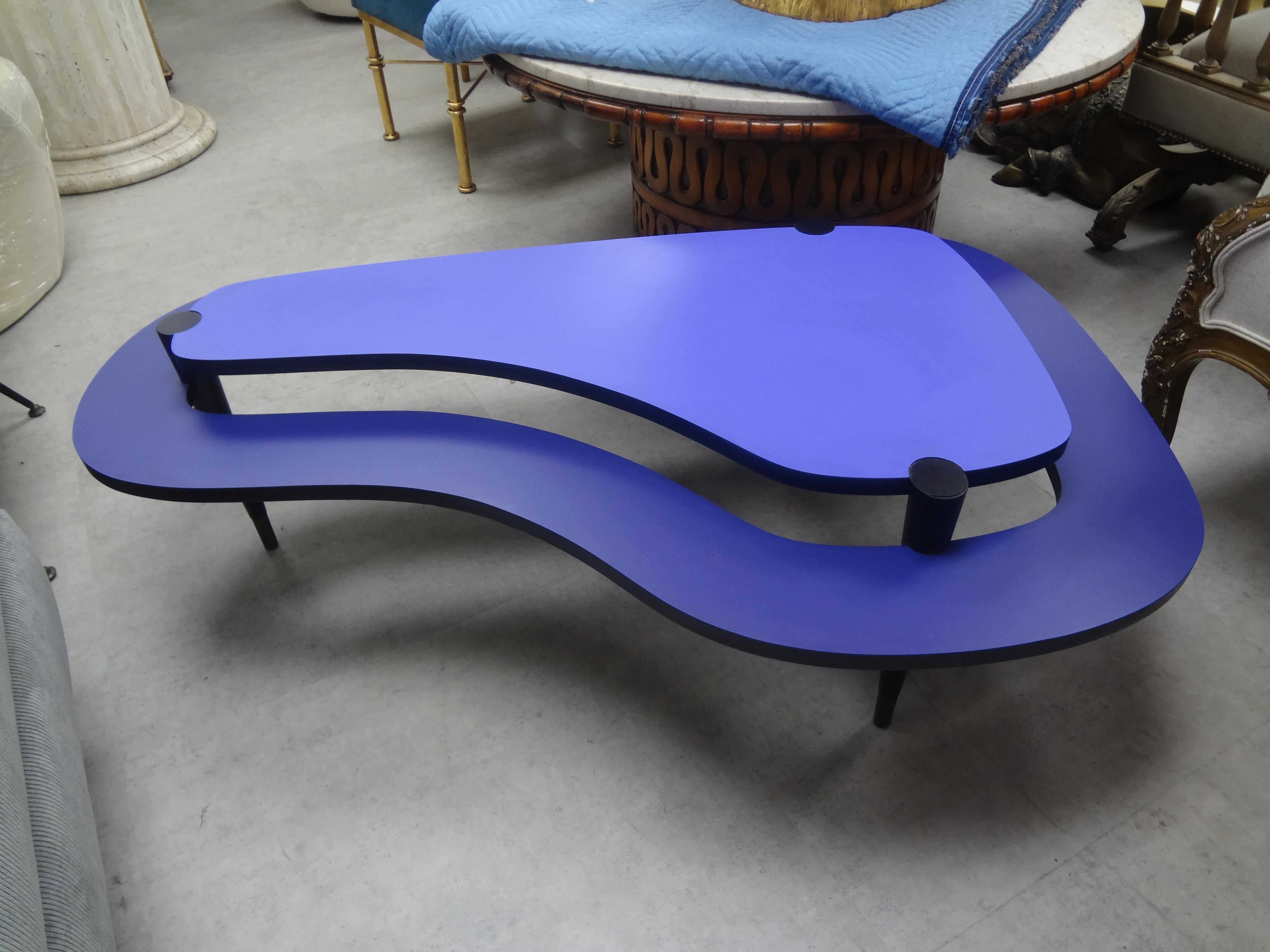 Post-Modern Postmodern Laminated Two Tiered Kidney Shaped Coffee Table For Sale