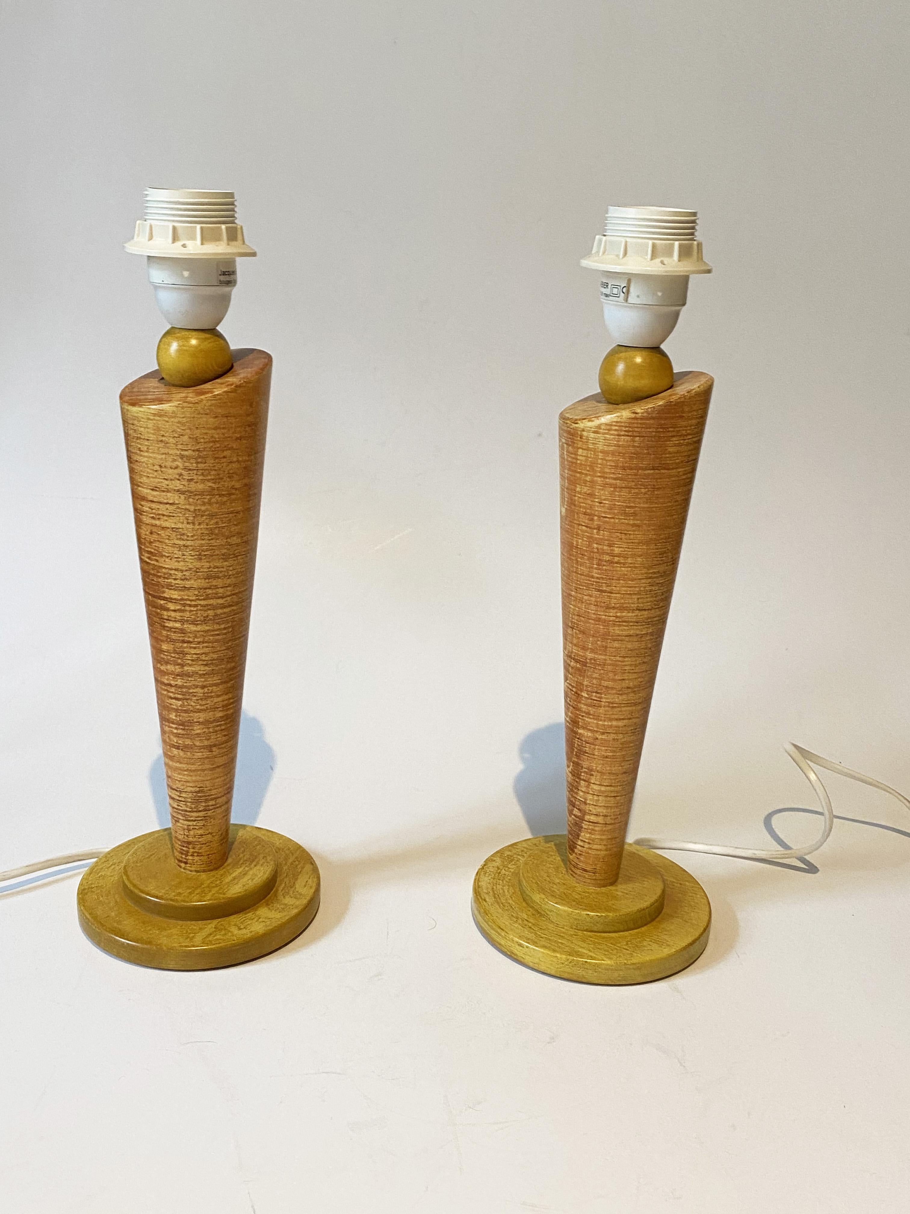 Late 20th Century Postmodern Lamps in Wood, style of Memphis Milano or Olivier Villatte, 1980s. For Sale