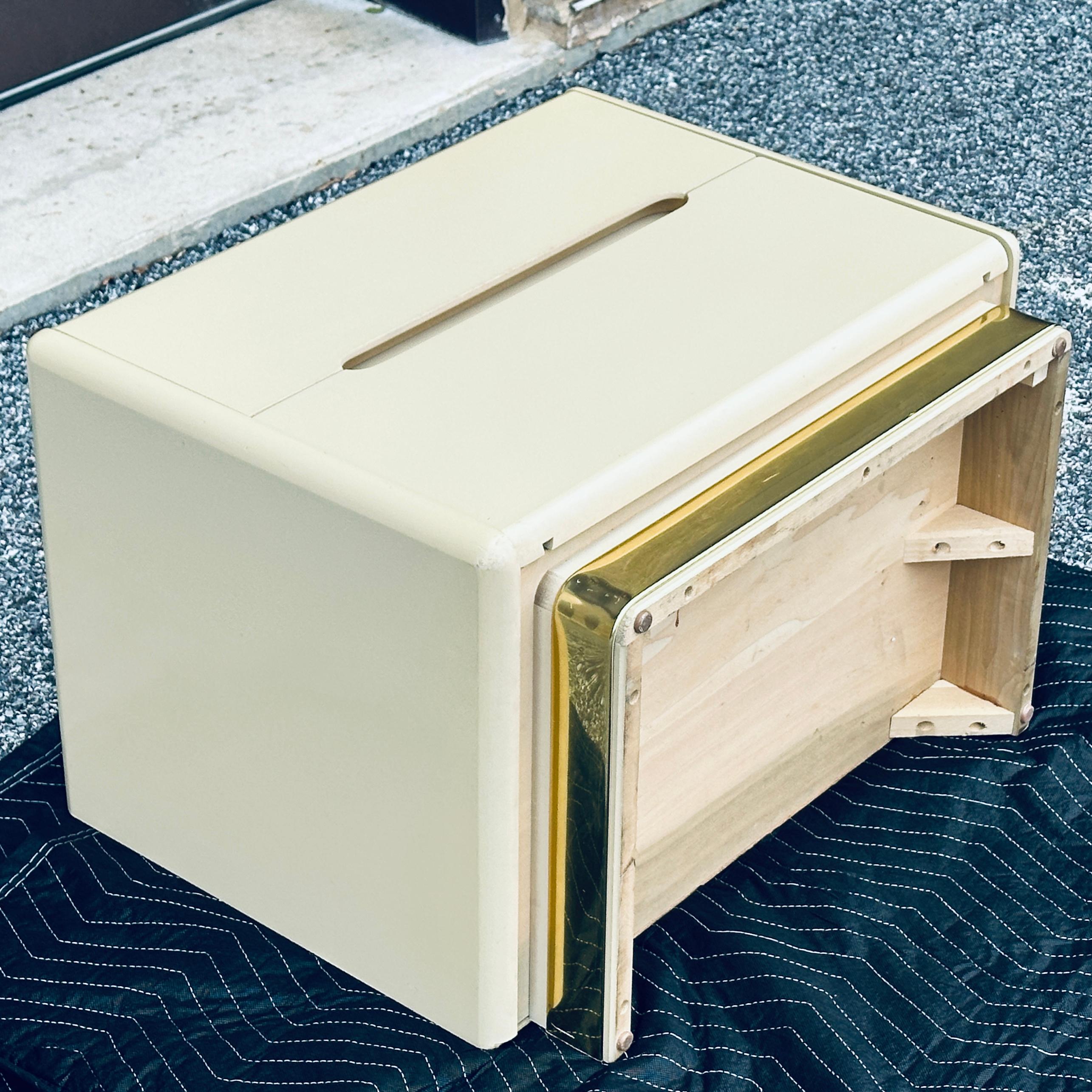 Postmodern Lane Two Drawer Nightstand in Cream Lacquer and Brass 5