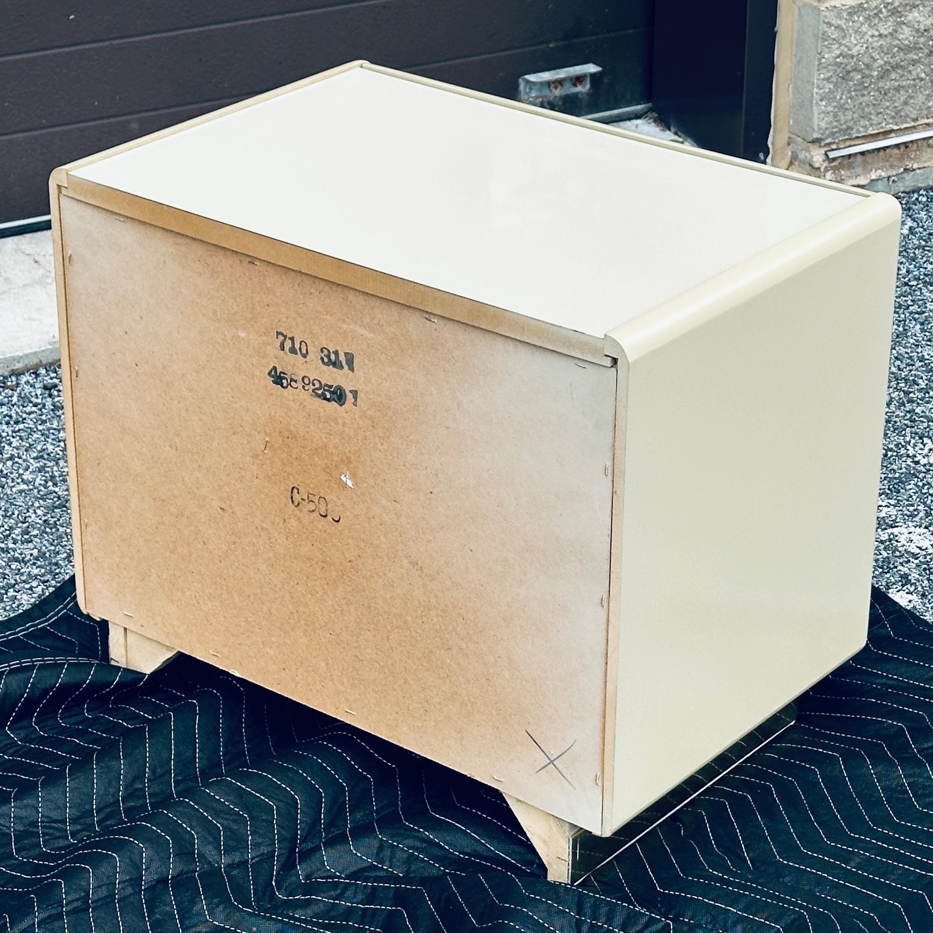 Postmodern Lane Two Drawer Nightstand in Cream Lacquer and Brass 7