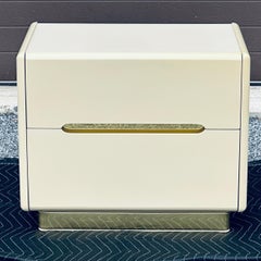 Postmodern Lane Two Drawer Nightstand in Cream Lacquer and Brass