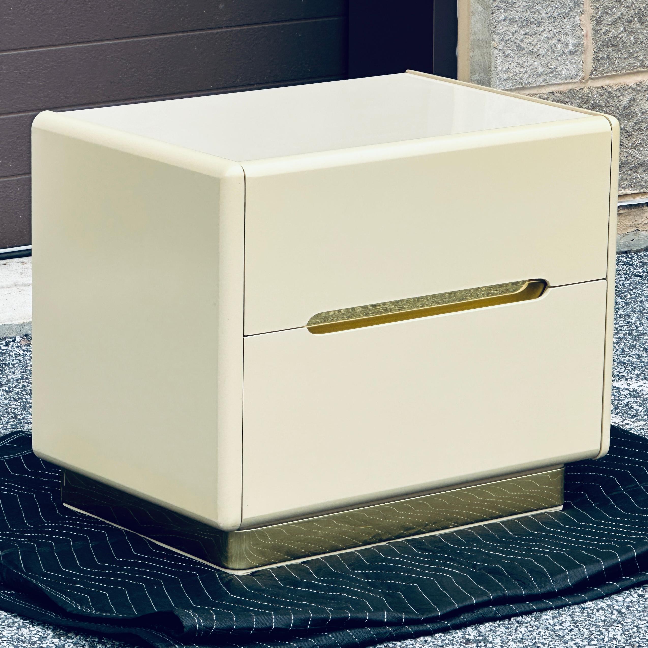 Post-Modern Postmodern Lane Two Drawer Nightstand in Cream Lacquer and Brass