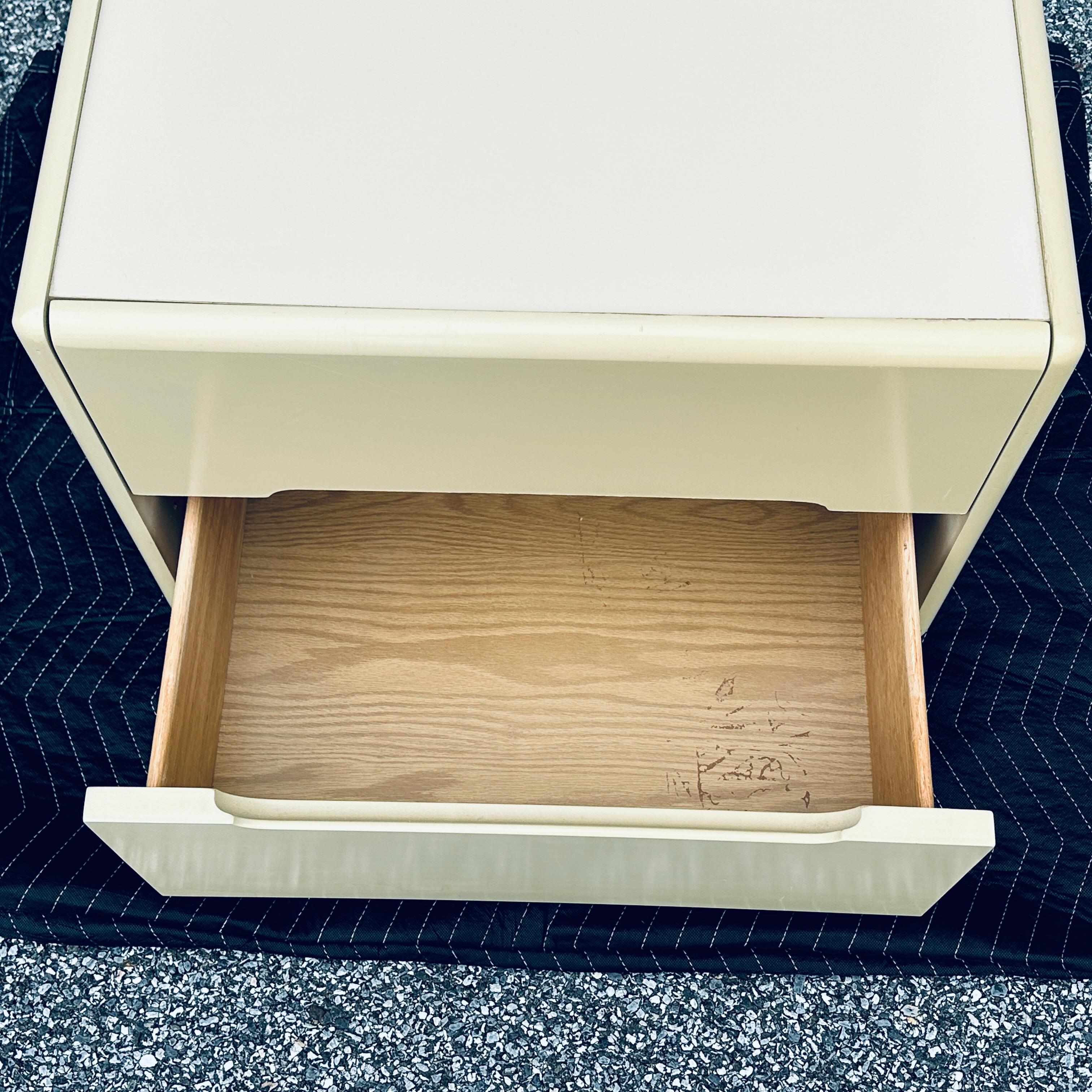 Postmodern Lane Two Drawer Nightstand in Cream Lacquer and Brass 1