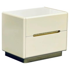 Postmodern Lane Two Drawer Nightstand in Cream Lacquer and Brass