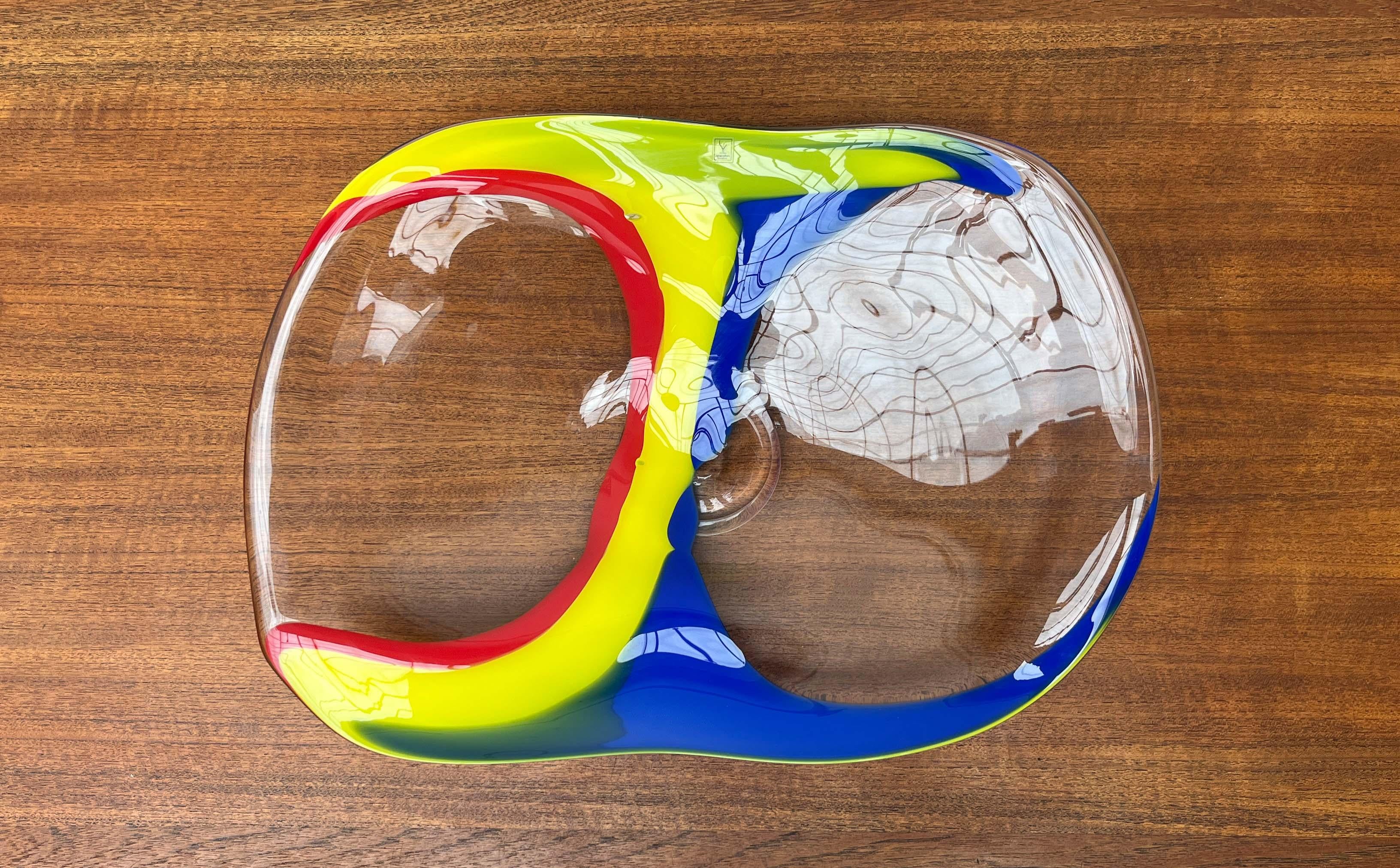 Post-Modern Postmodern Large Art Glass Bowl from Johansfors, Sweden, 1980s For Sale