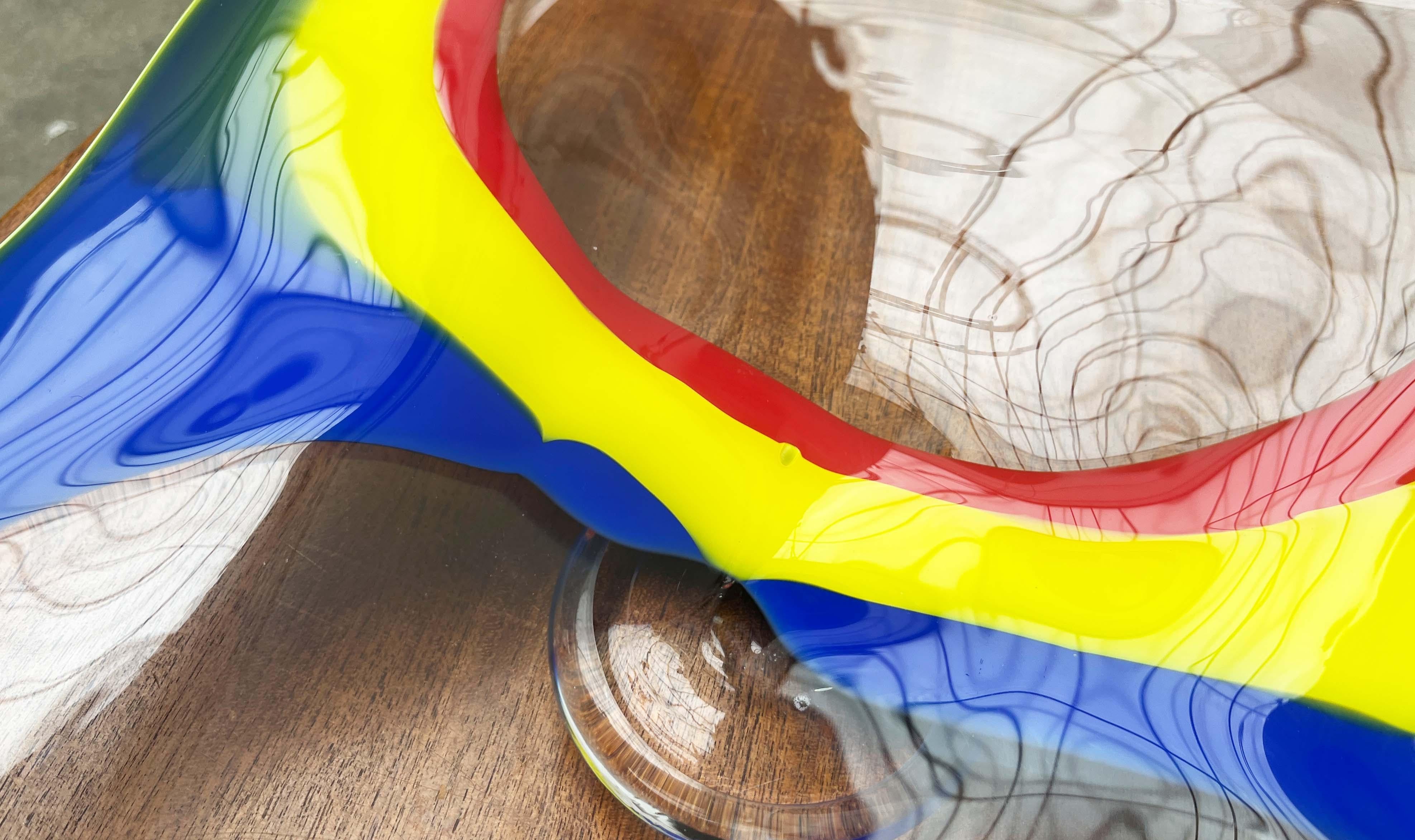 Postmodern Large Art Glass Bowl from Johansfors, Sweden, 1980s For Sale 15
