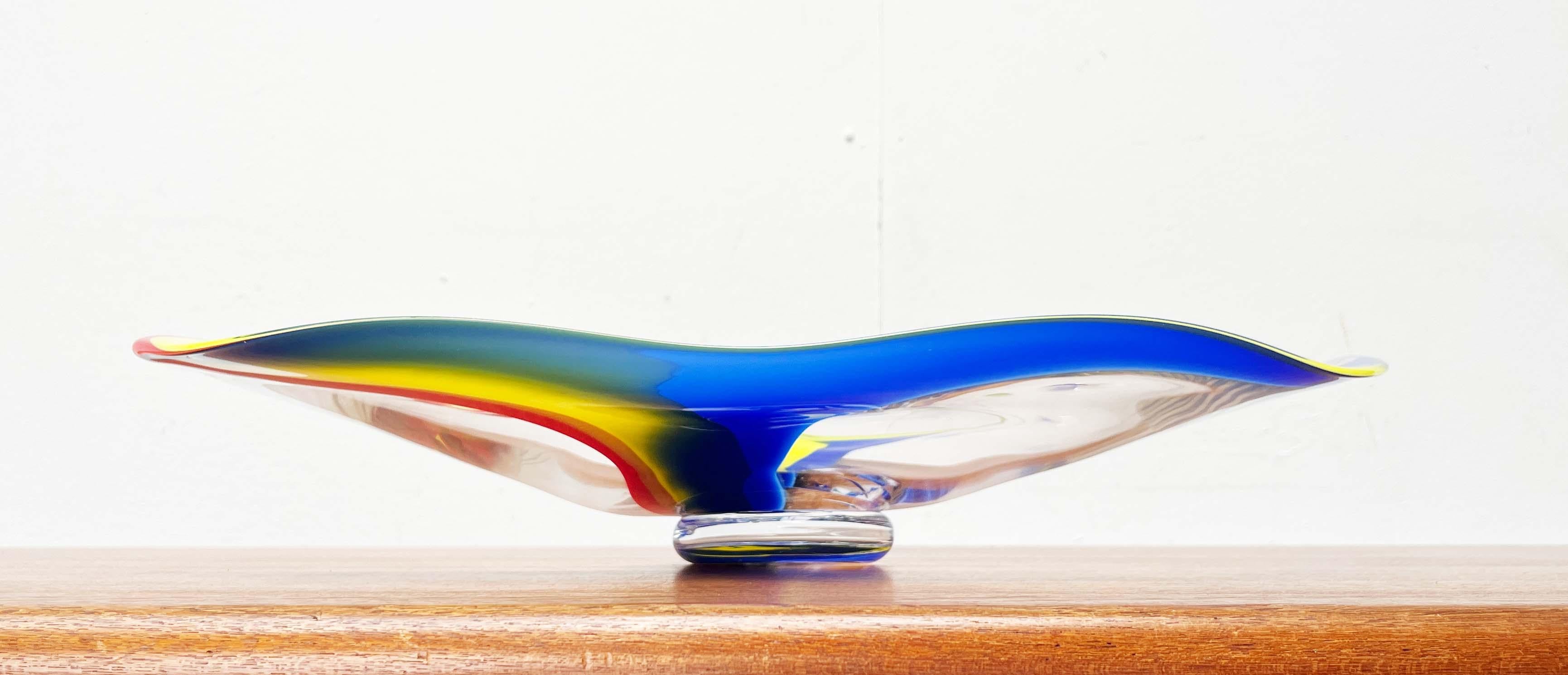 Swedish Postmodern Large Art Glass Bowl from Johansfors, Sweden, 1980s For Sale