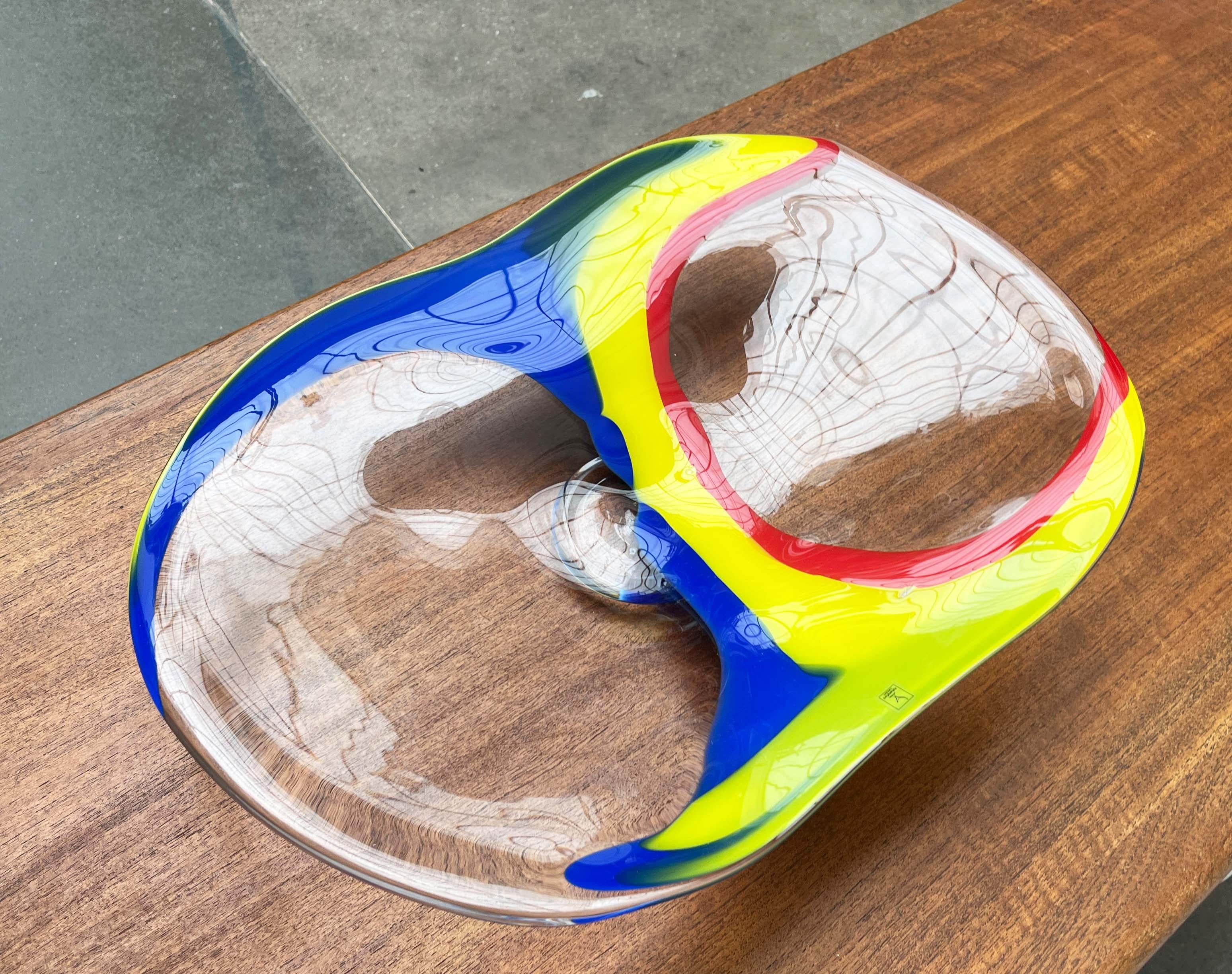 Postmodern Large Art Glass Bowl from Johansfors, Sweden, 1980s For Sale 1