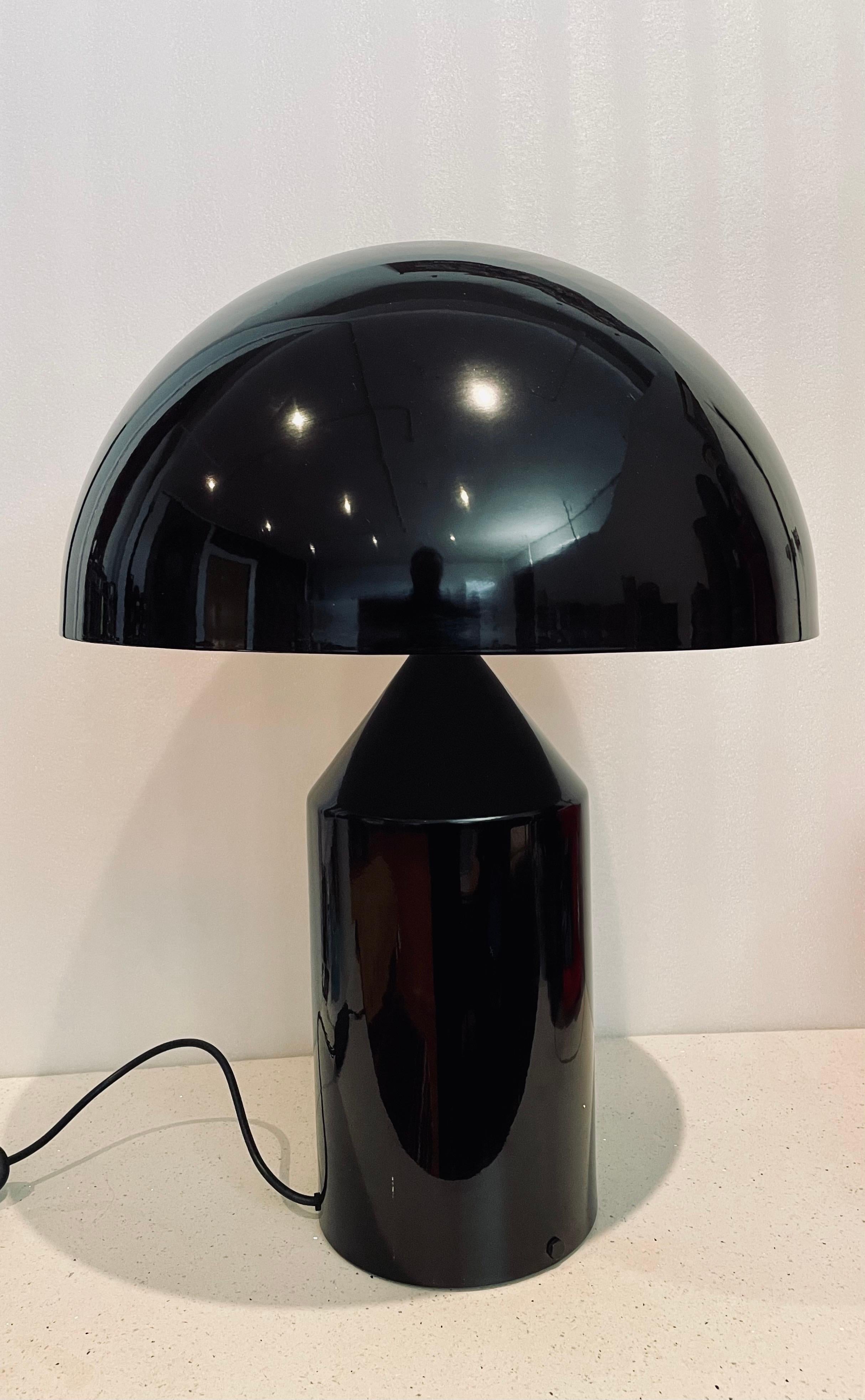 A Klassik Atollo black enameled lamp designed by Vico Magistretti for Oluce, the lamp is all original comes with the original Italian plug and dimmer switch, circa the 1980's, it can be rewired for the USA if desired just let us know will do it for
