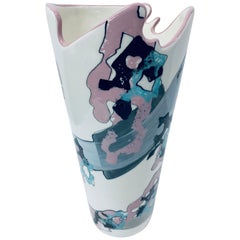 Postmodern Large Ceramic Vase with Colorful Pattern Signed Gilson