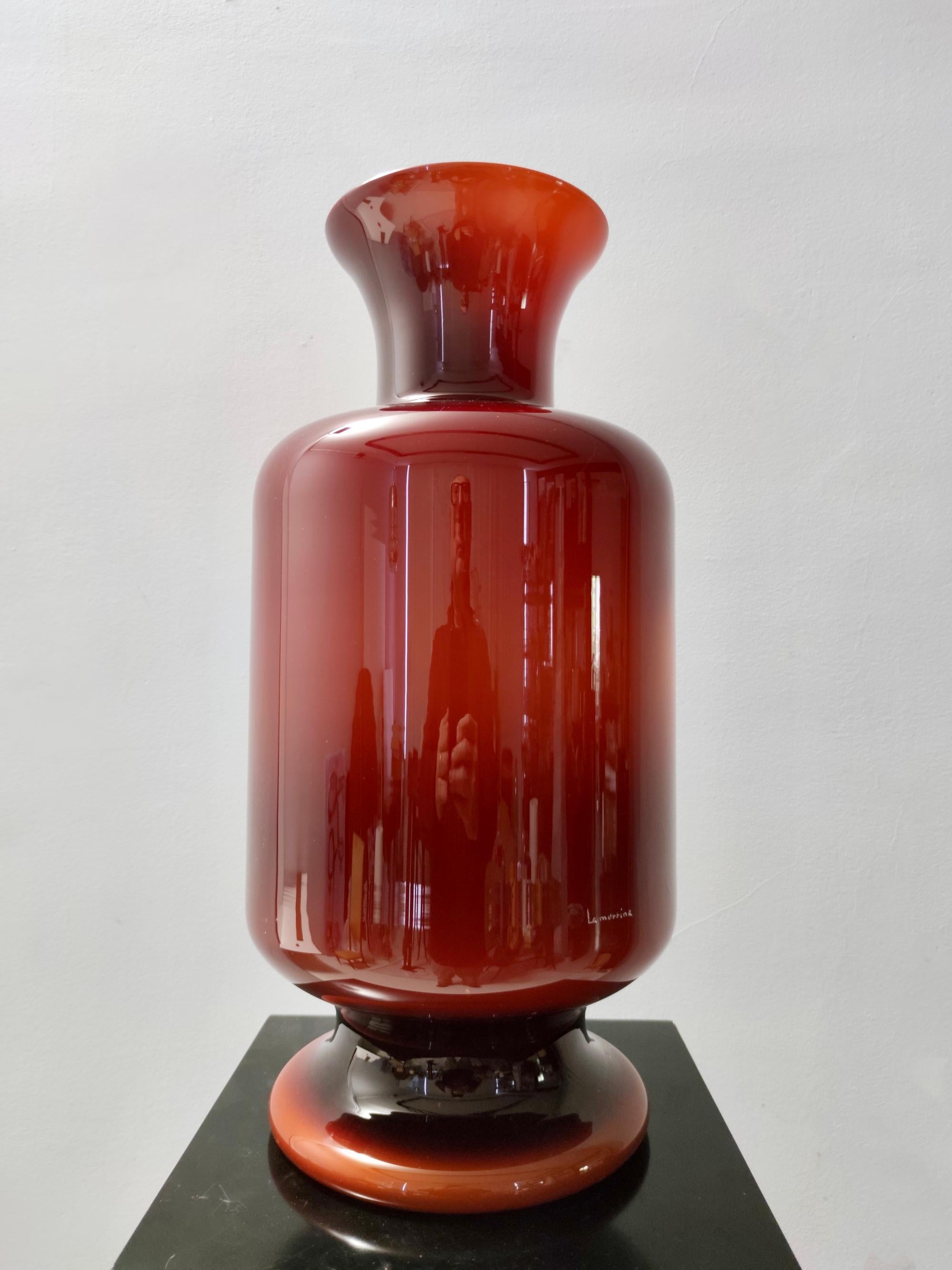 Italian Postmodern Large Maroon Encased Murano Glass Vase by La Murrina, Italy 1980s