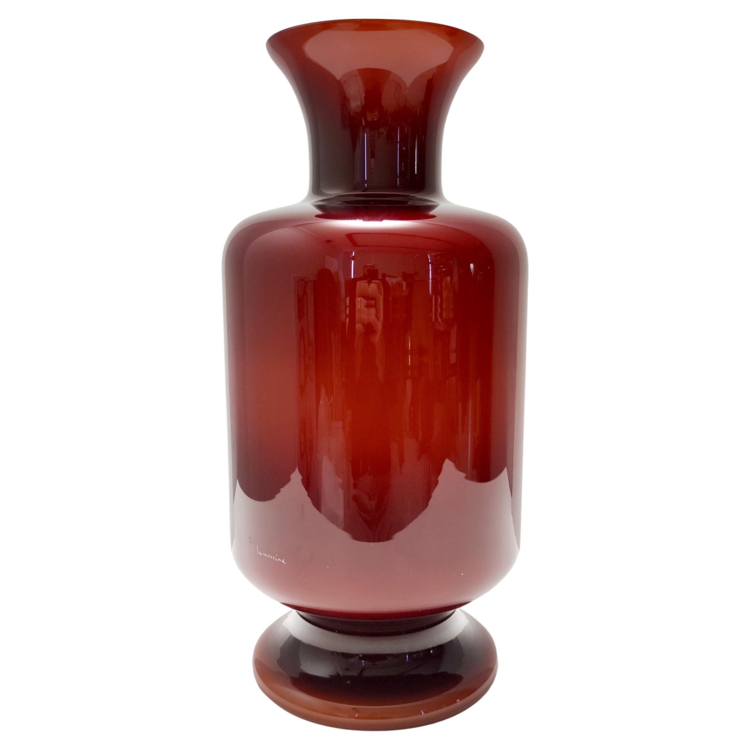 Postmodern Large Maroon Encased Murano Glass Vase by La Murrina, Italy 1980s