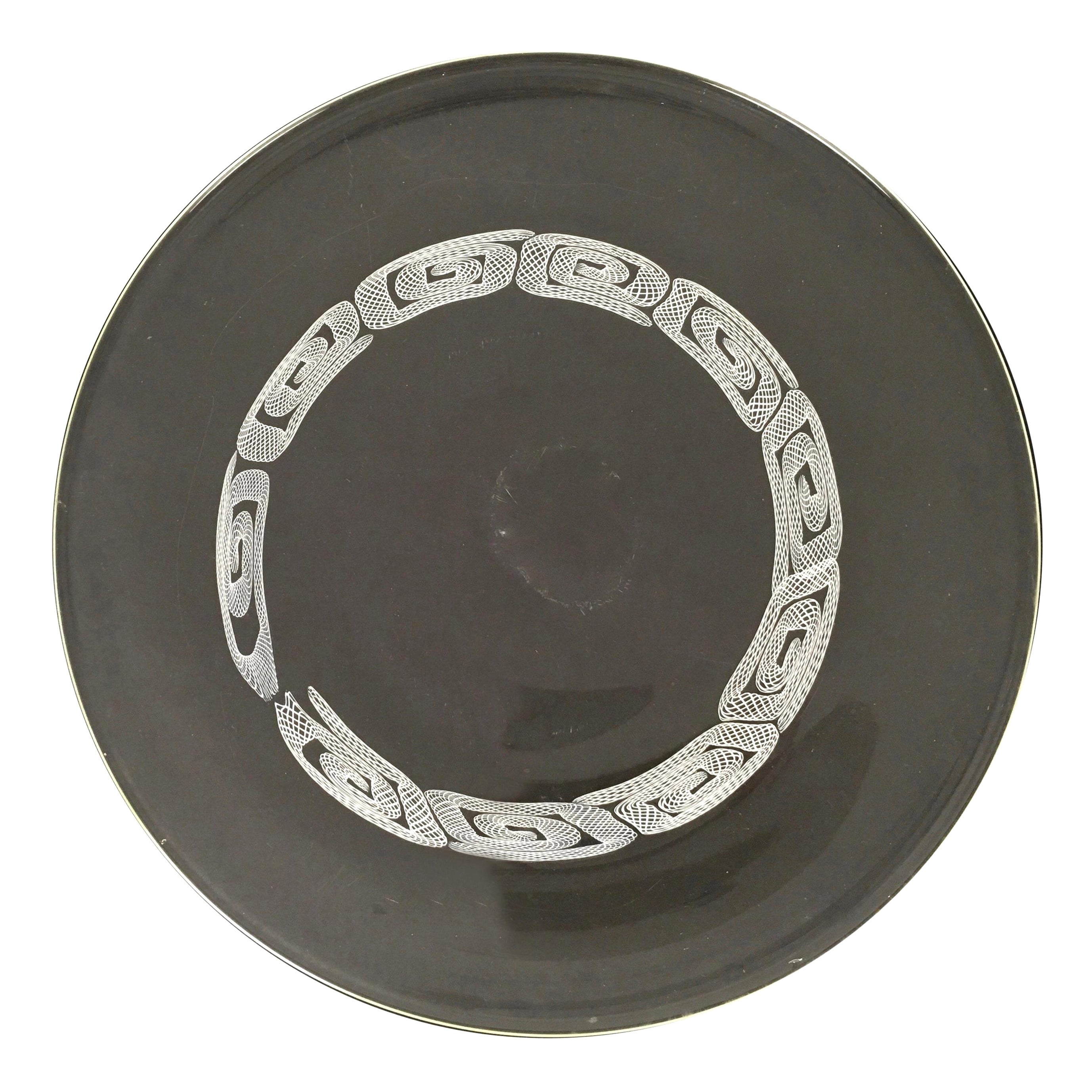 Grande assiette de service ronde en verre soufflé postmoderne de Seguso, Murano, Italie
