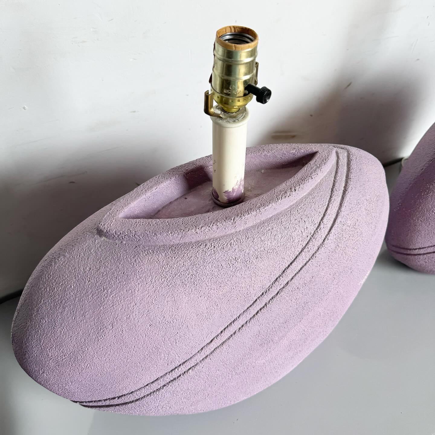 Postmodern Lavender Purple Vase Table Lamps - a Pair In Good Condition For Sale In Delray Beach, FL