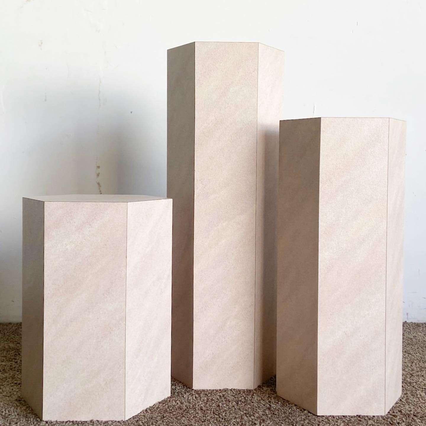 Post-Modern Postmodern Lavender Textured Laminate Hexagonal Nesting Side Tables/Pedestals For Sale