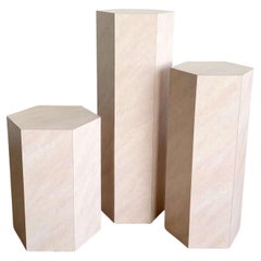 Retro Postmodern Lavender Textured Laminate Hexagonal Nesting Side Tables/Pedestals