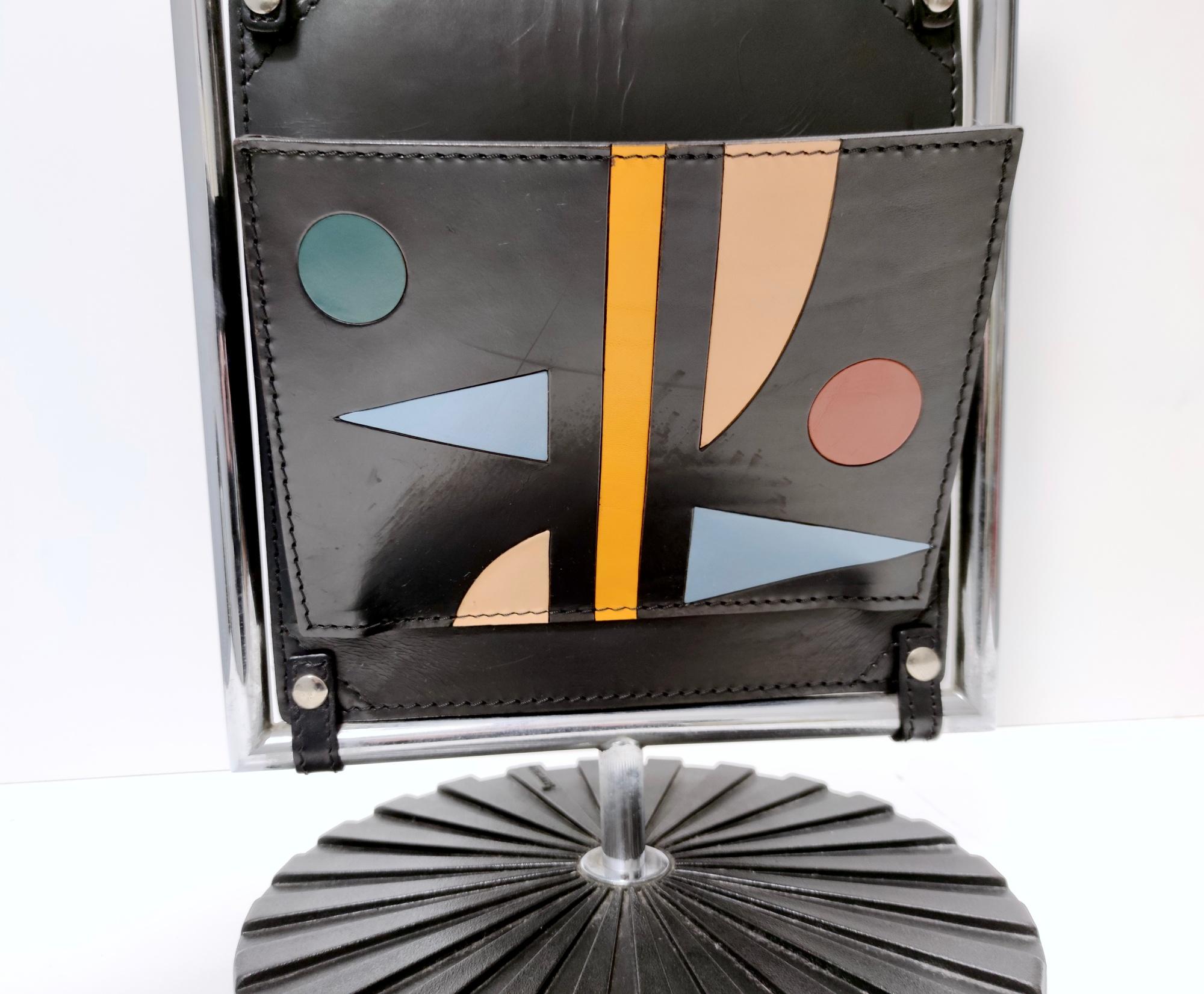 Postmodern Leather and Chrome-Plated Metal Magazine Rack by Salmistraro, Italy For Sale 4
