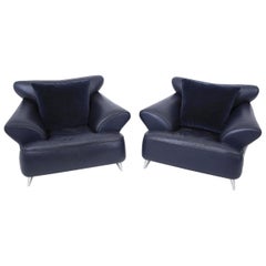 Postmodern Leather and Mohair Lounge Chairs, Polished Aluminum Legs, circa 1988