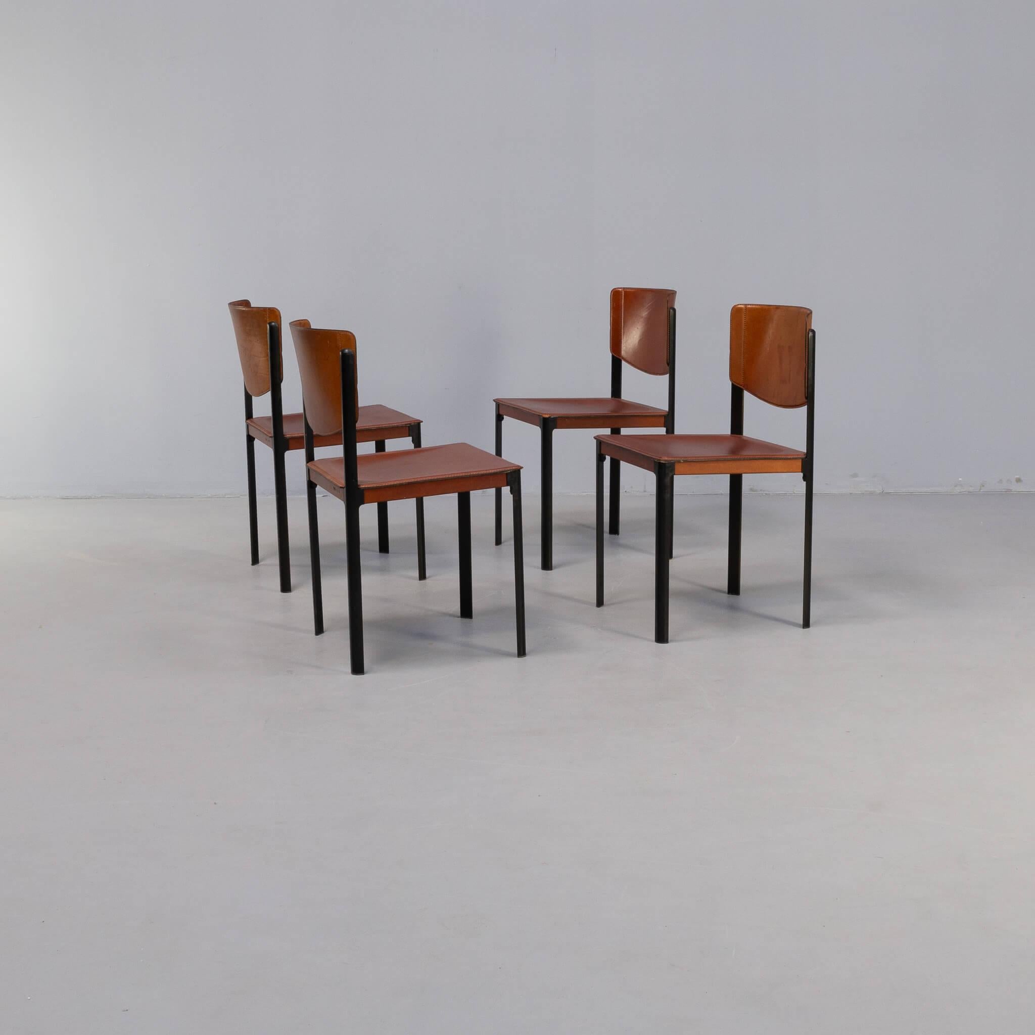 Italian Postmodern leather dining chair for Matteo Grassi