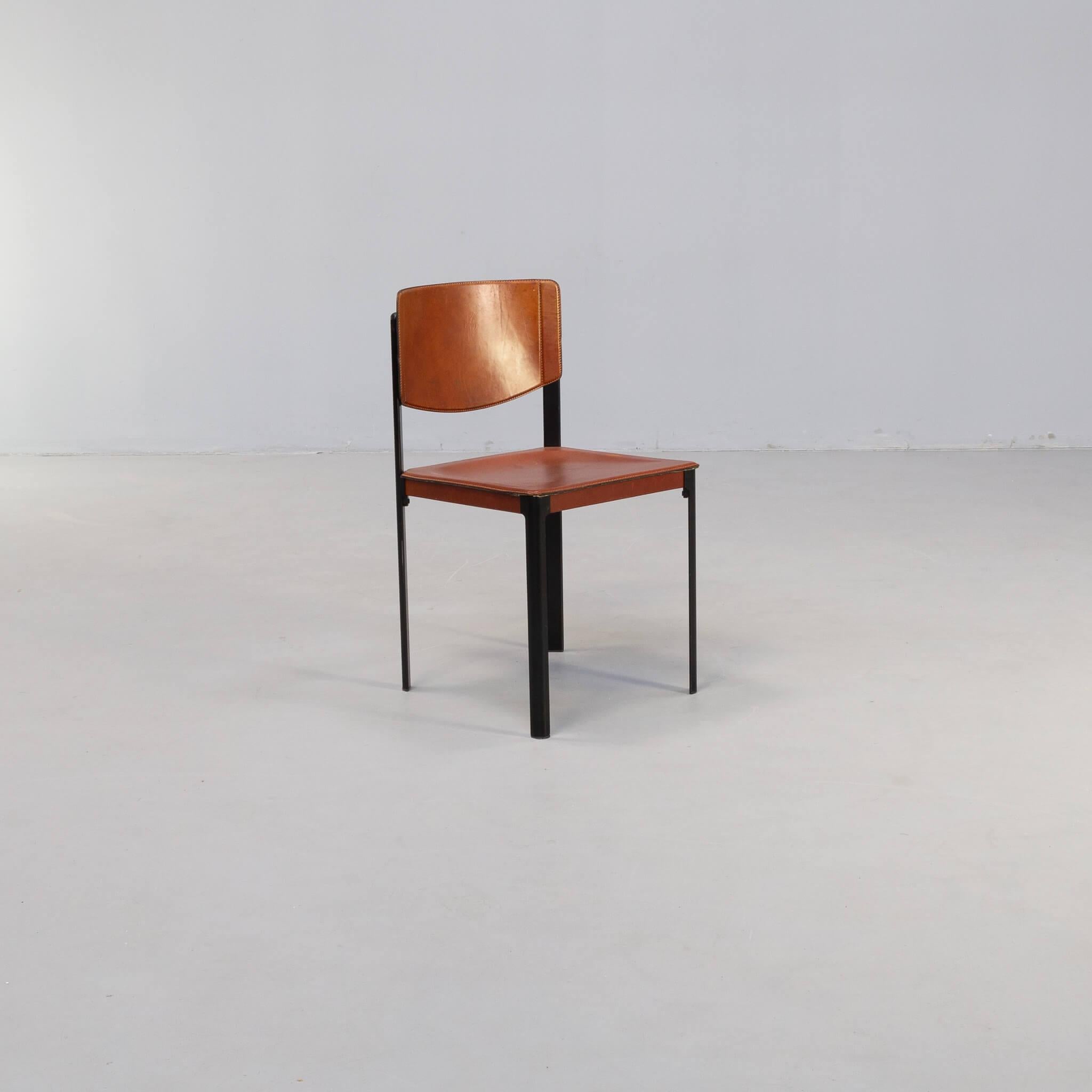 Metal Postmodern leather dining chair for Matteo Grassi